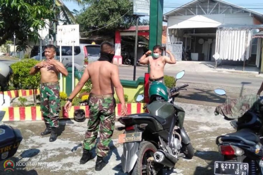 Jemur Badan, Salah Satu Cara Koramil 11/Pangkah Cegah Virus Corona