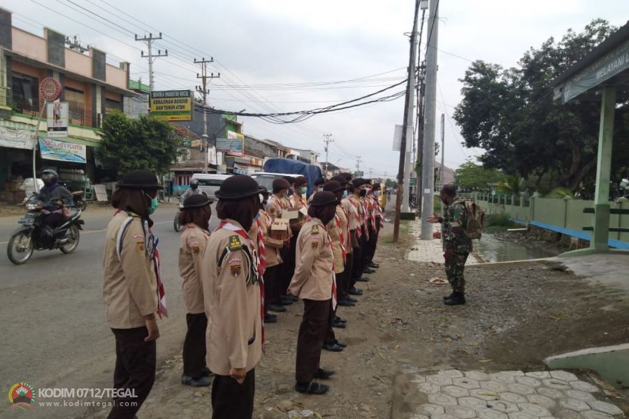 Saka Wira Kartika Kodim 0712/Tegal Ikut Serta Membantu Mencegah Penyebaran Covid-19