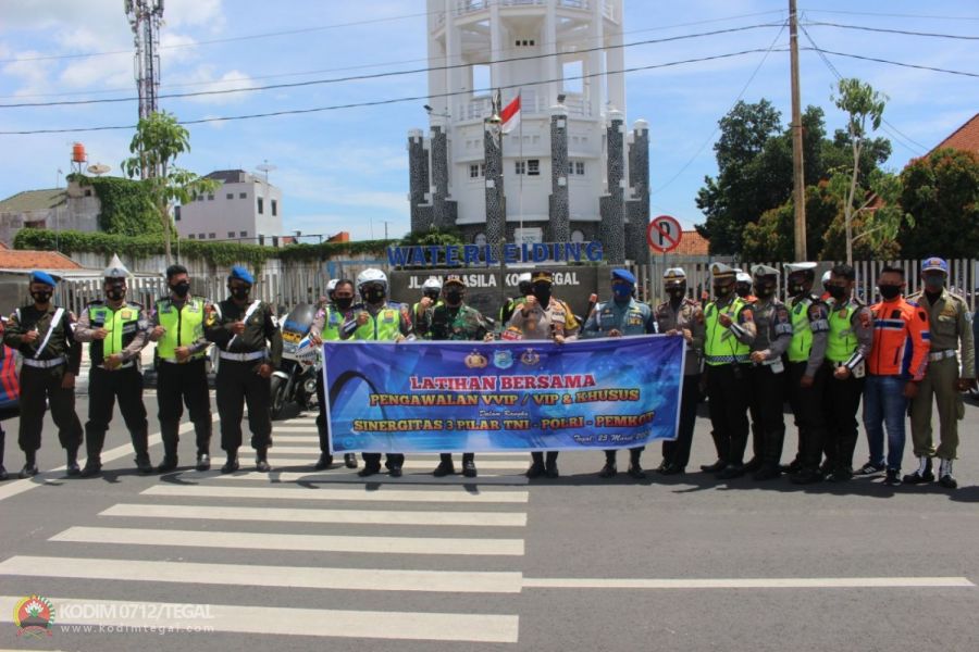 Tiga Pilar Kota Tegal Gelar Latihan Bersama Pengawalan Tamu VVIP dan VIP