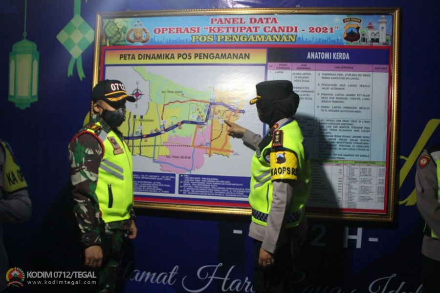 Sinergitas Dandim Tegal Bersama Kapolresta Tegal Tinjau Pos Pengamanan Perayaan Idul Fitri 1442 H