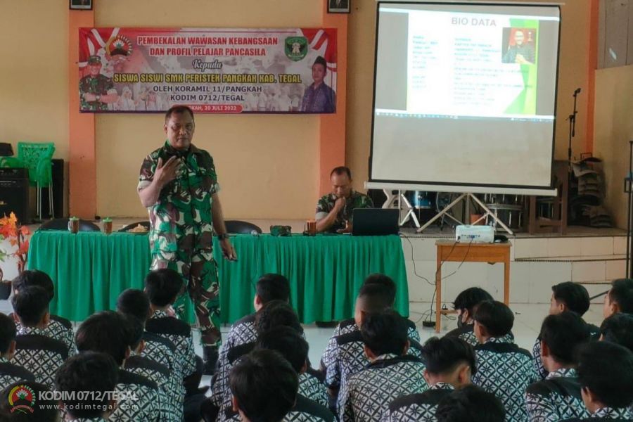 Di datangi Danramil Pangkah, Pelajar SMK Petistek Pangkah Kab. Tegal memperoleh Pembekalan Wasbang