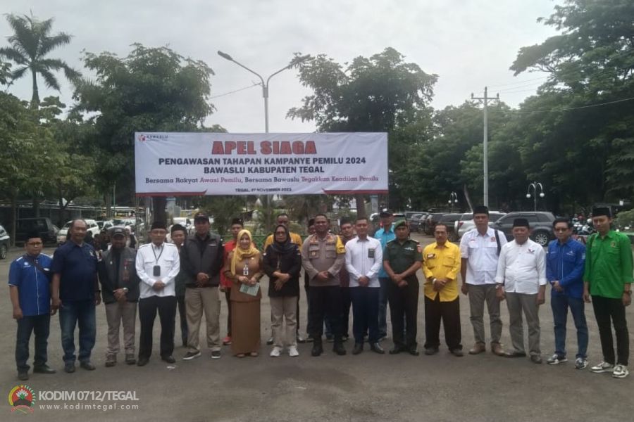 Wakili Dandim, Pabung Kodim 0712 Tegal Hadiri Apel Siaga Pengawasan Tahapan Kampanye Pemilu 2024