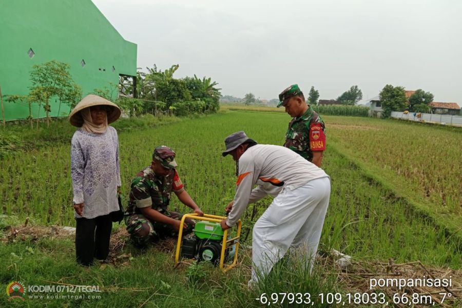 Babinsa Koramil Kedungbanteng Damping Petani Lakukan Pompanisasi Lahan Pertanian