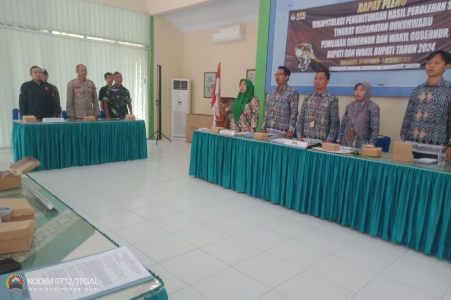 Babinsa Posramil Dukuhwaru Hadiri Rapat Pleno Rekapitulasi Suara Pilkada 2024